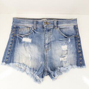 Sneak Peak High Rise Fade Med Wash Distress Cut Off Jean Shorts Size S Junior 3